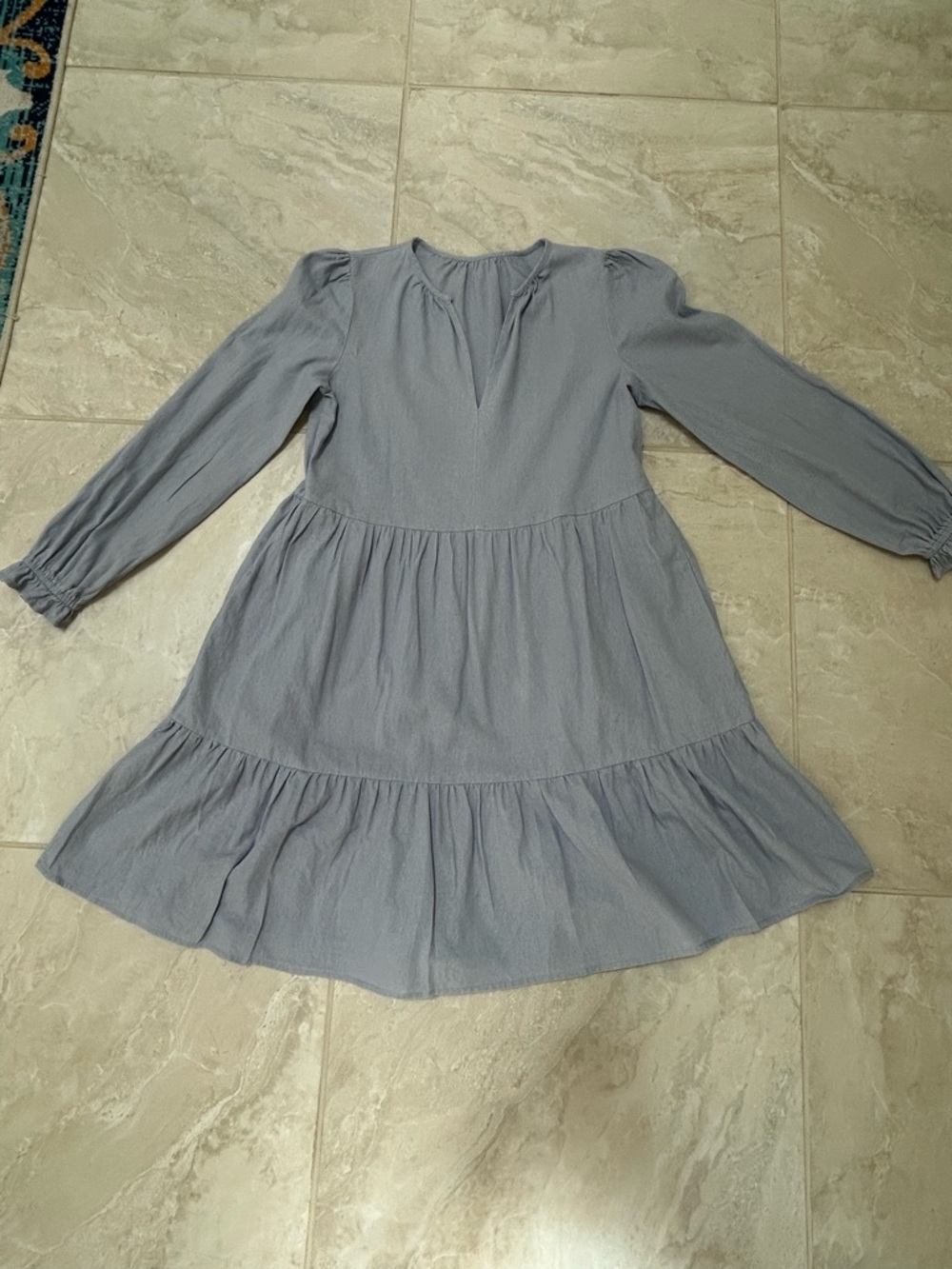 Cynthia Rowley Lavender Tiered V-Neck Long-Sleeve Mini Dress